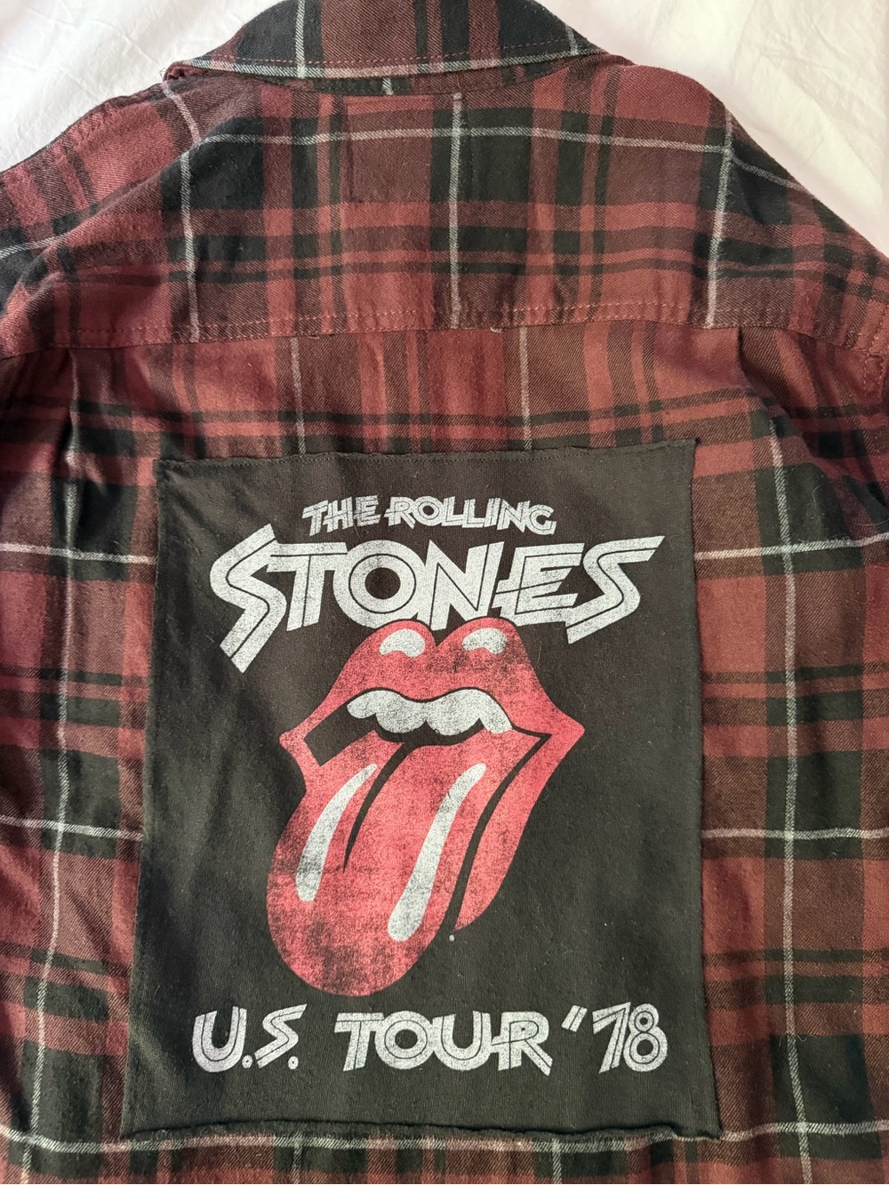 Plaid Rolling Stones Patch Flannel Top